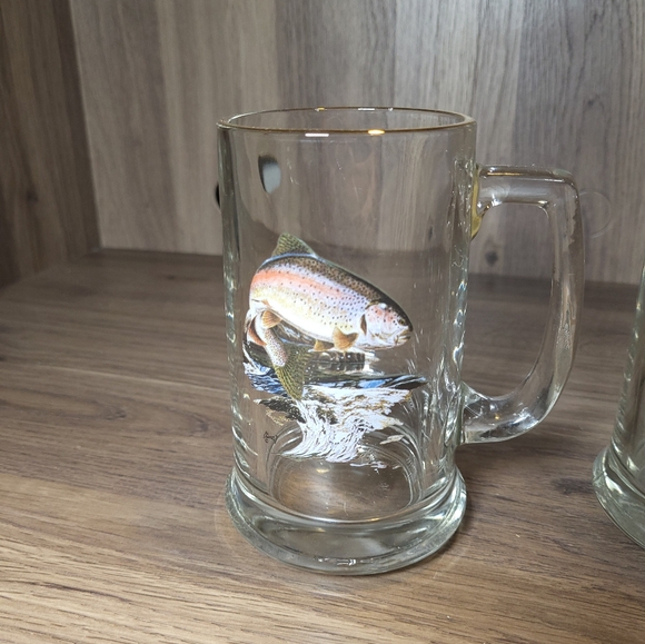 3 VTG Al Agnew Glass Stein Beer Mugs Sportsman Fishing Large Mouth Bass & Trout - Picture 4 of 16